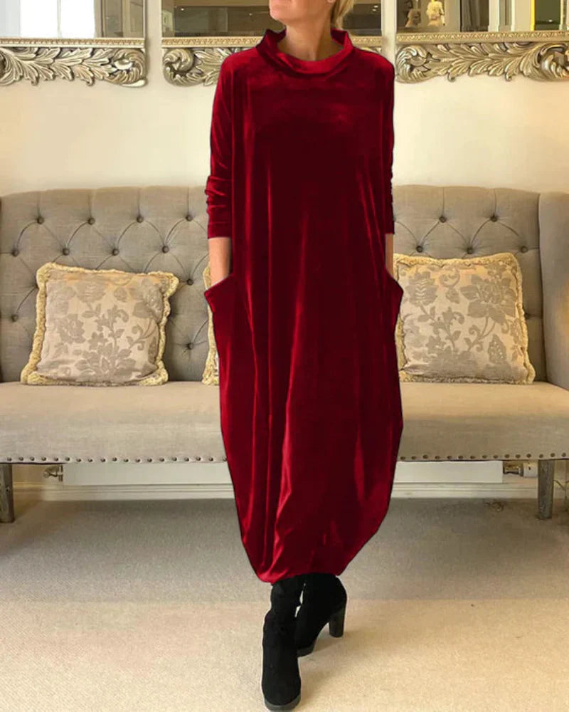 Layeena - Elegante Vestido Largo De Terciopelo Con Bolsillos