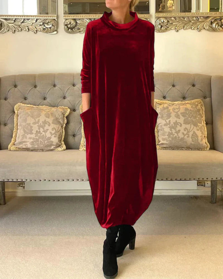 Layeena - Elegante Vestido Largo De Terciopelo Con Bolsillos