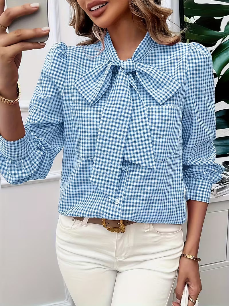 Meella - Elegante Blusa Con Pajarita a Cuadros Vichy