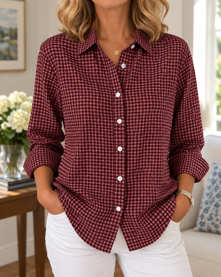 Colien - Camisa de Manga Larga a Cuadros Vichy Con Botones