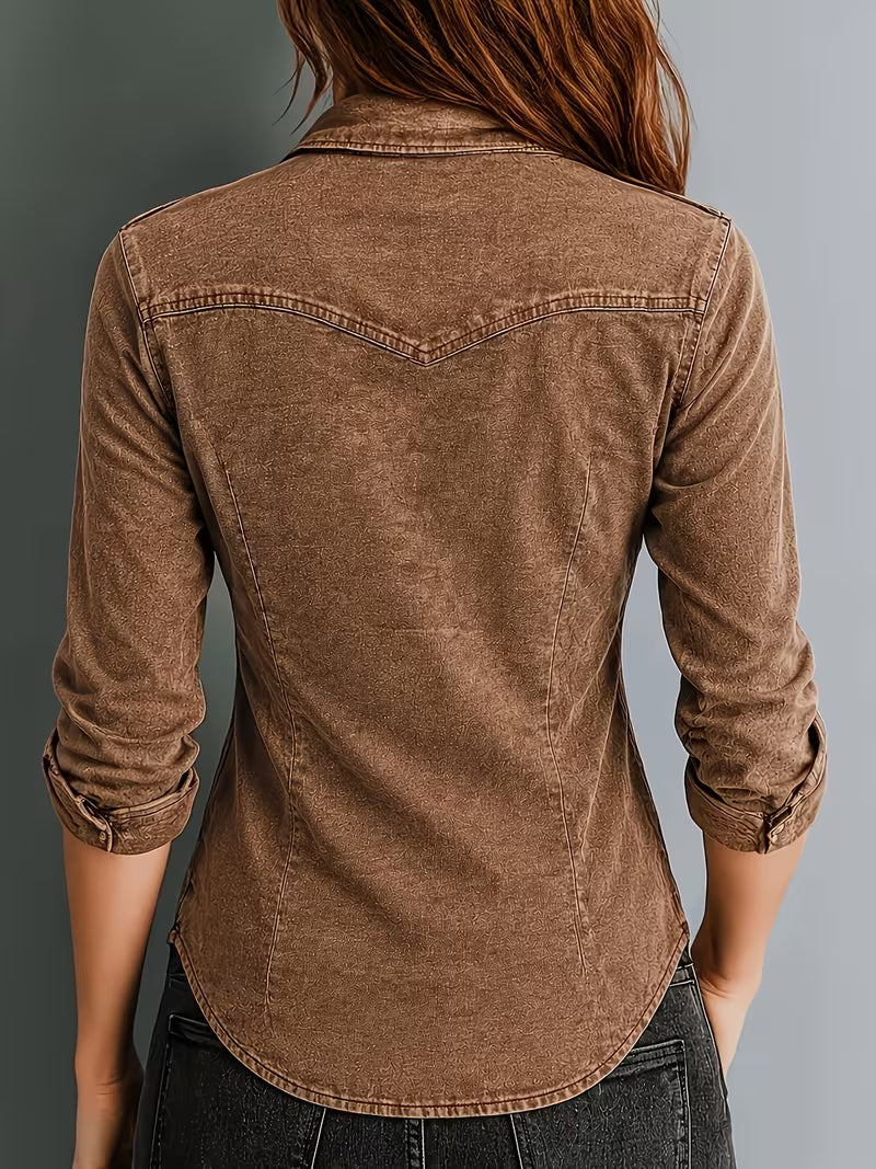 Rihana - Top de Denim Vintage Con Cuello Ajustado