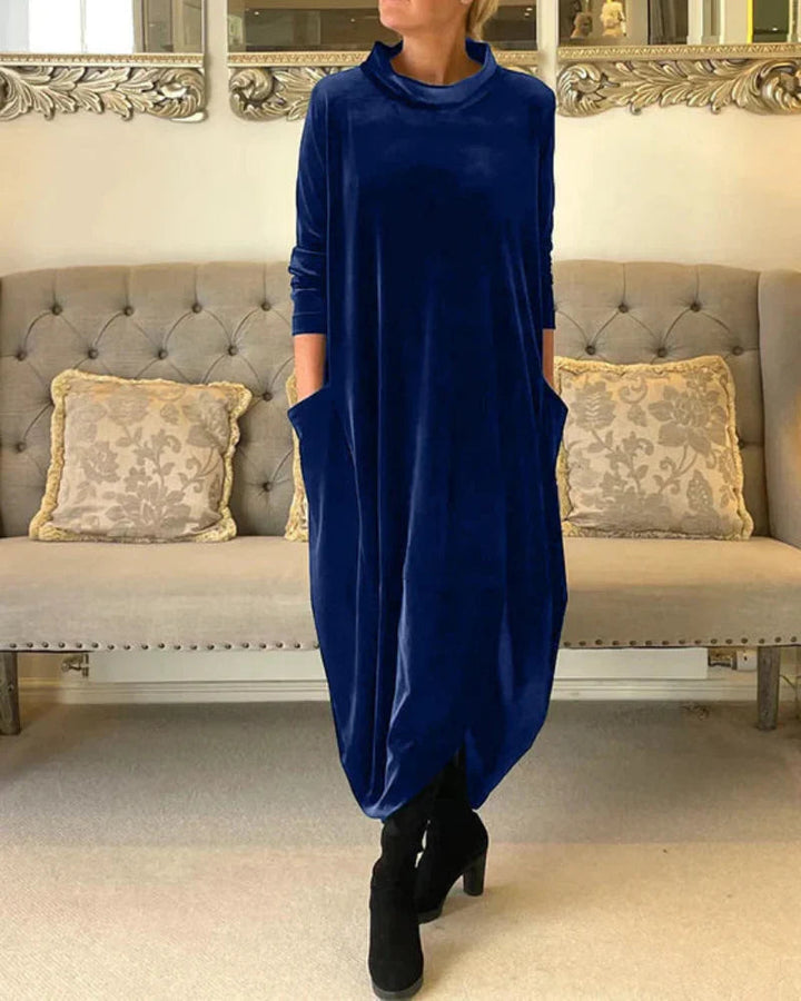 Layeena - Elegante Vestido Largo De Terciopelo Con Bolsillos