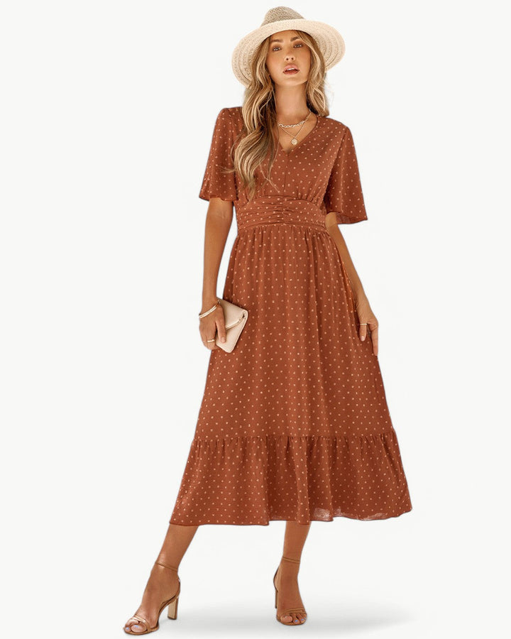 Rameena - Elegante Vestido Con Cuello En V Y Manga Corta