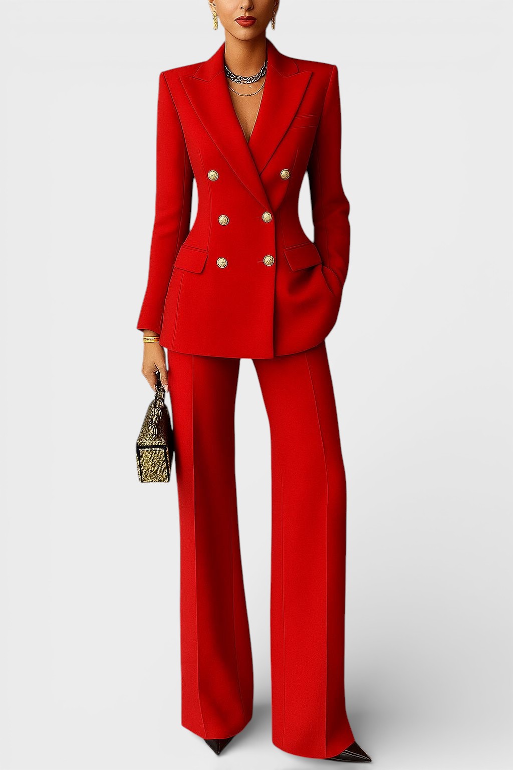 Kalyn - Blazer Cruzado y Pantalones De Pierna Ancha