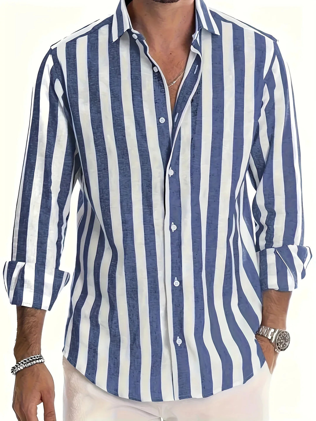George - Camisa Elegante De Manga Larga a Rayas