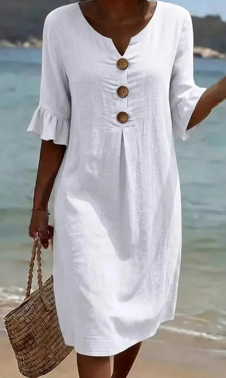 Mlaina - Elegante Midi Vestido Con Botones