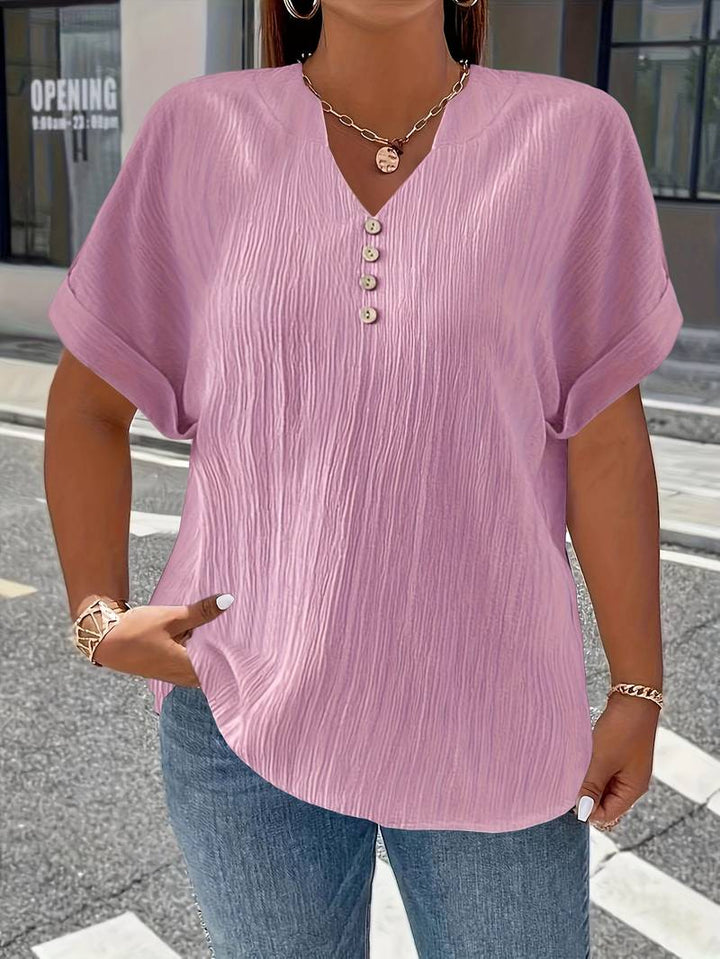 Lakmali - Top de Manga Corta Con Textura y Cuello en V