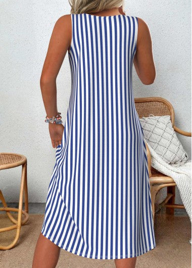 Emeely - Vestido Informal Sin Mangas A Rayas