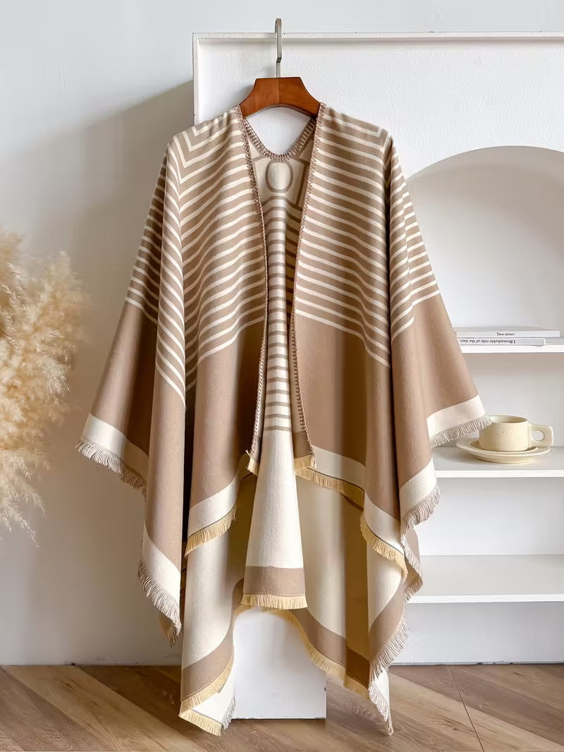 Taisija - Chal Reversible De Jacquard a Rayas En Imitación Cachemira