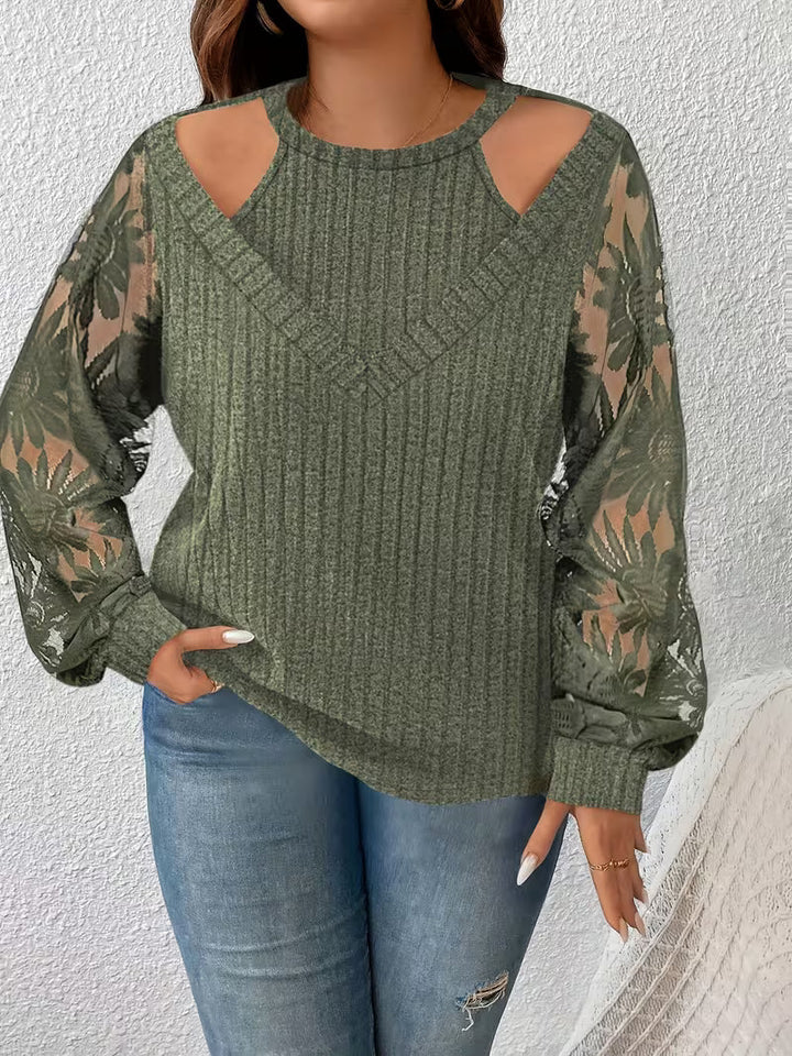 Suchinda - Camiseta De Manga Larga Con Cordones Y Doble Capa De Encaje