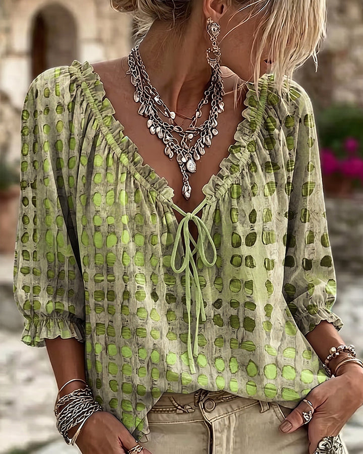 Kesney - Blusa De Lunares Con Cordones
