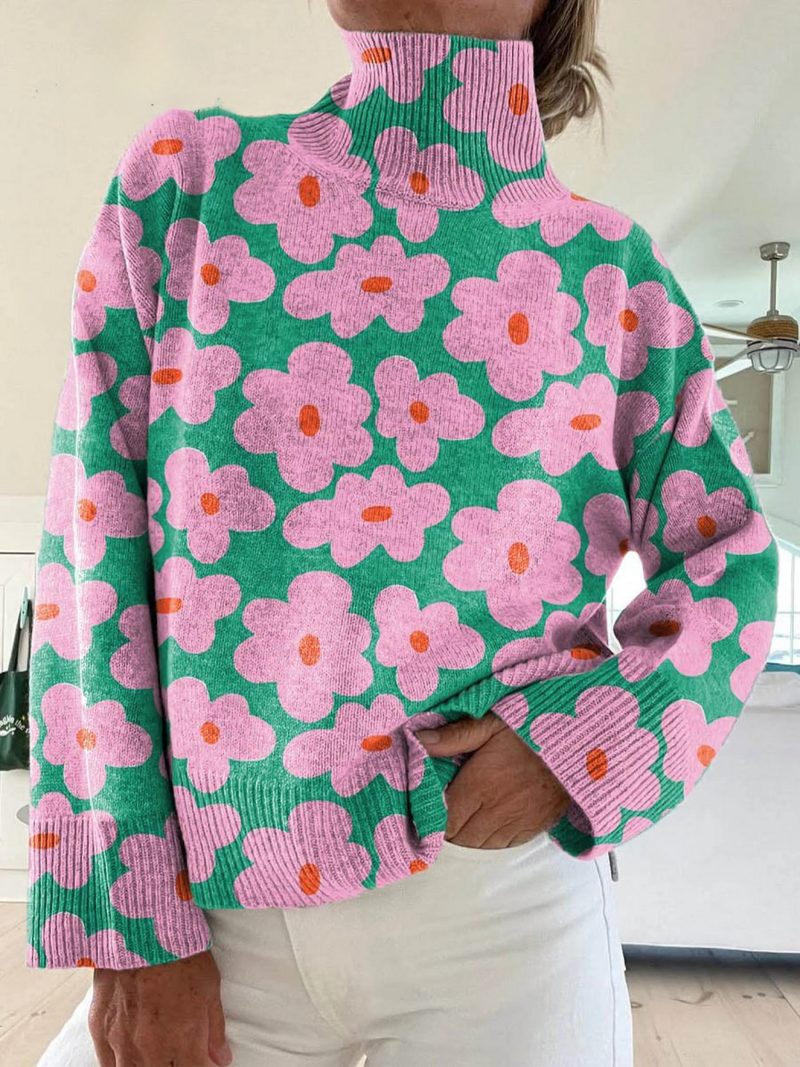 Yenella - Jersey de Cuello Alto con Estampado Floral