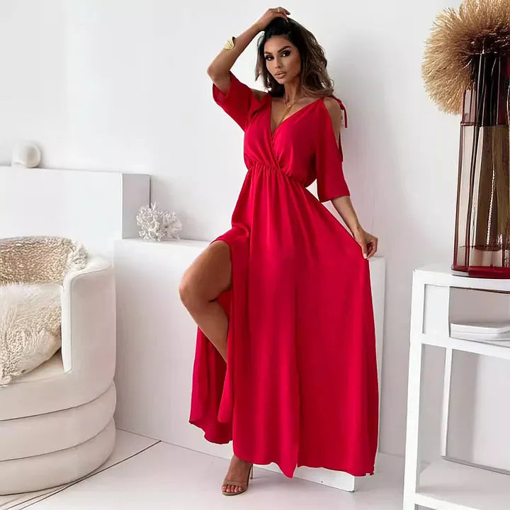 Lene - Vestido Con Hombros Al Aire y Abertura