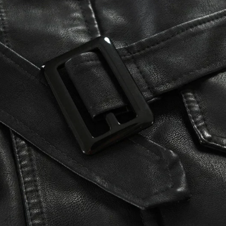 Zacharias - Elegante Chaqueta Motera Larga de Cuero