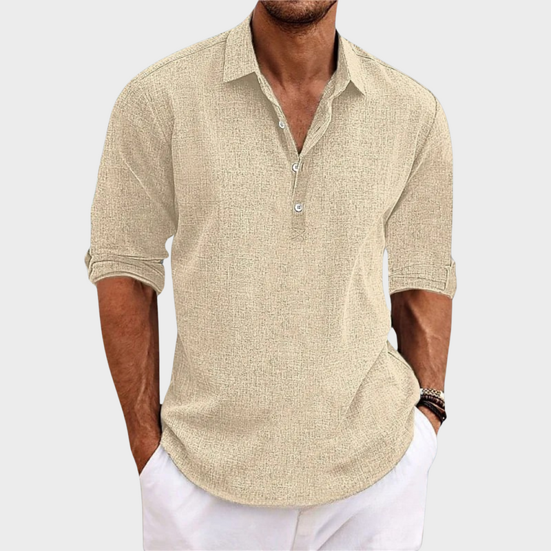 Ehrhard - CamisaI Informal de Manga Larga de Algodón y Lino