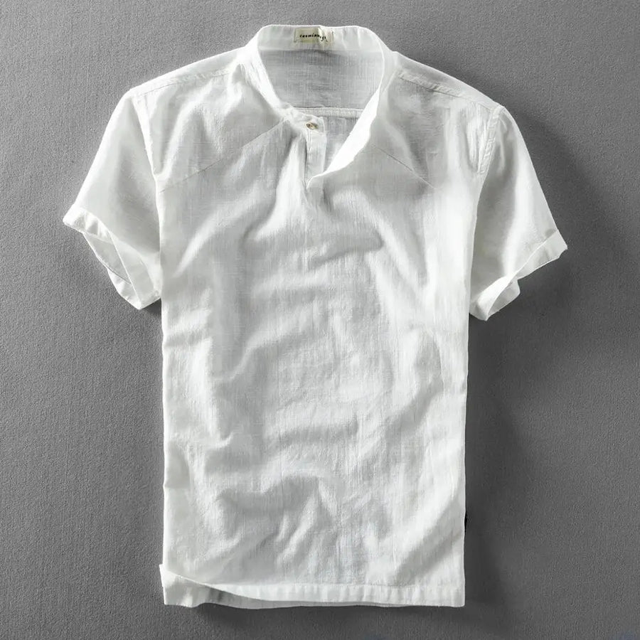 Carlous - Elegante Camisa De Verano De Algodón y Lino