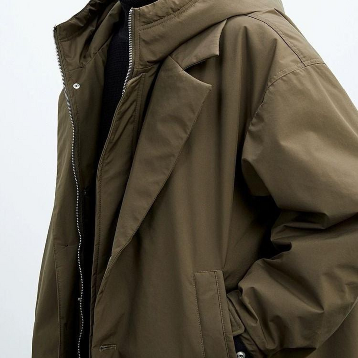 Krimz - Gabardina Con Capucha Y Cuello Con Solapas