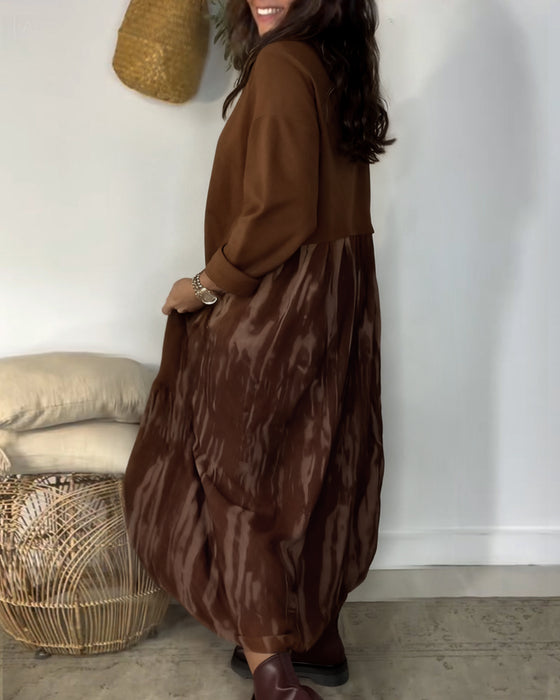 Dragica - Vestido De Cuello Redondo Con Estampado Irregular De Patchwork