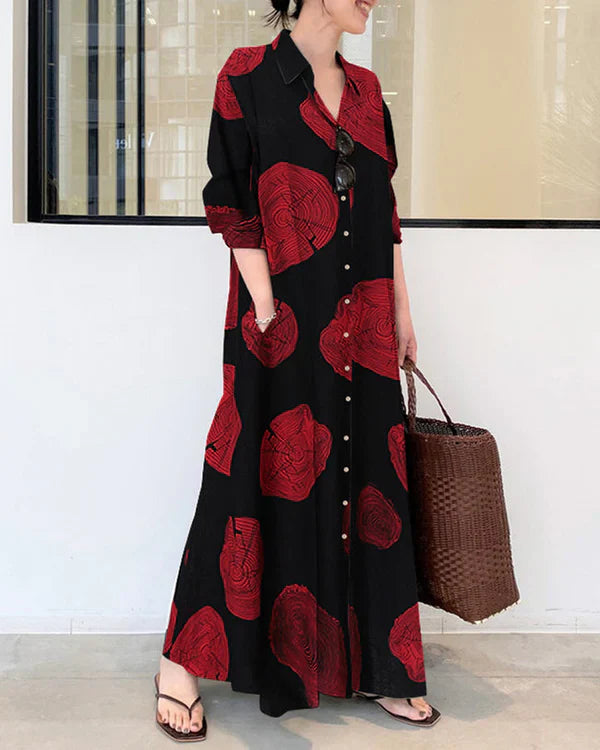 Poleska - Elegante Vestido Largo Estampado De Manga Larga