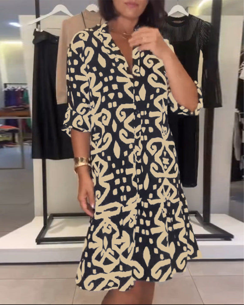 Ejileena - Elegante Vestido Estampado Con Cuello en V