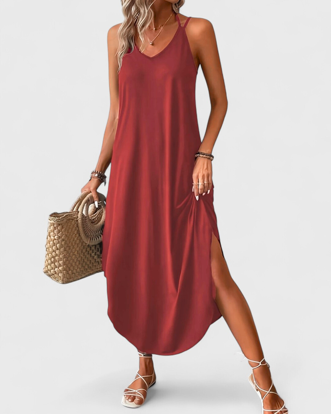 Tracie - Vestido Largo Con Suelto Cuello en V
