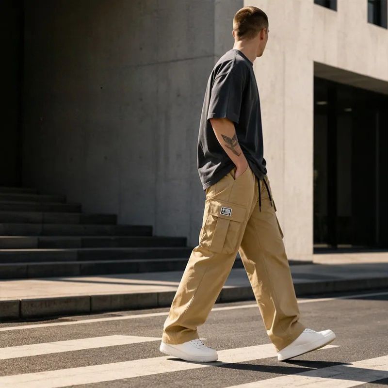 Nesham - Pantalones Cargo Con Cordón en la Cintura y Bolsillos