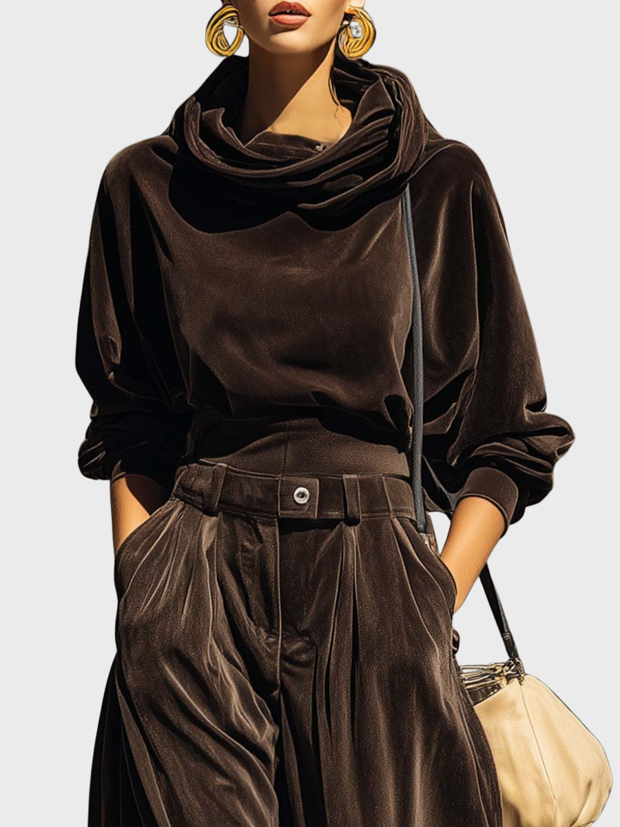 Skaidre - Conjunto Vintage de Sudadera Con Capucha de Terciopelo y Pantalón Holgado