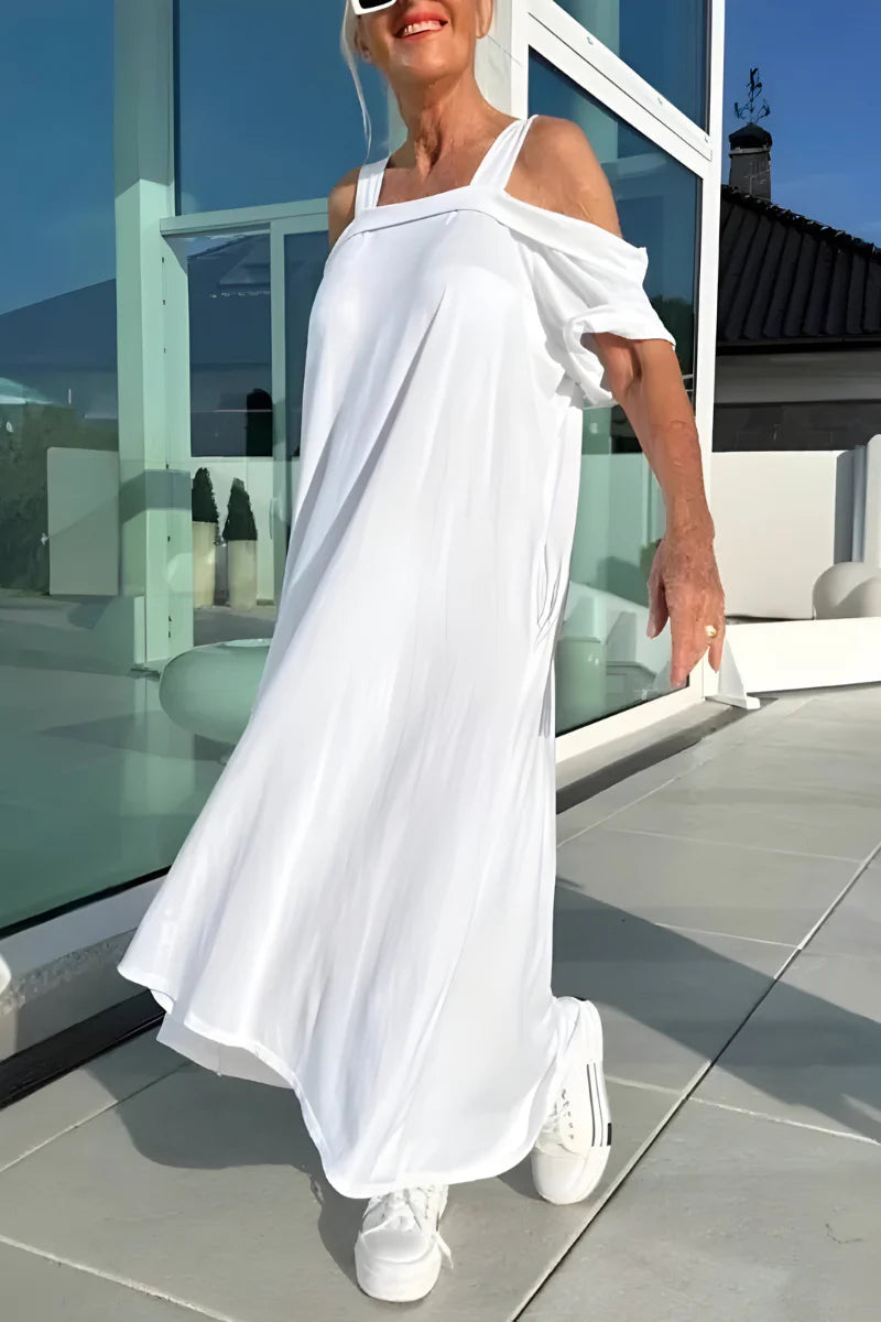 Vathsala - Vestido largo de Verano Con Hombros Descubiertos