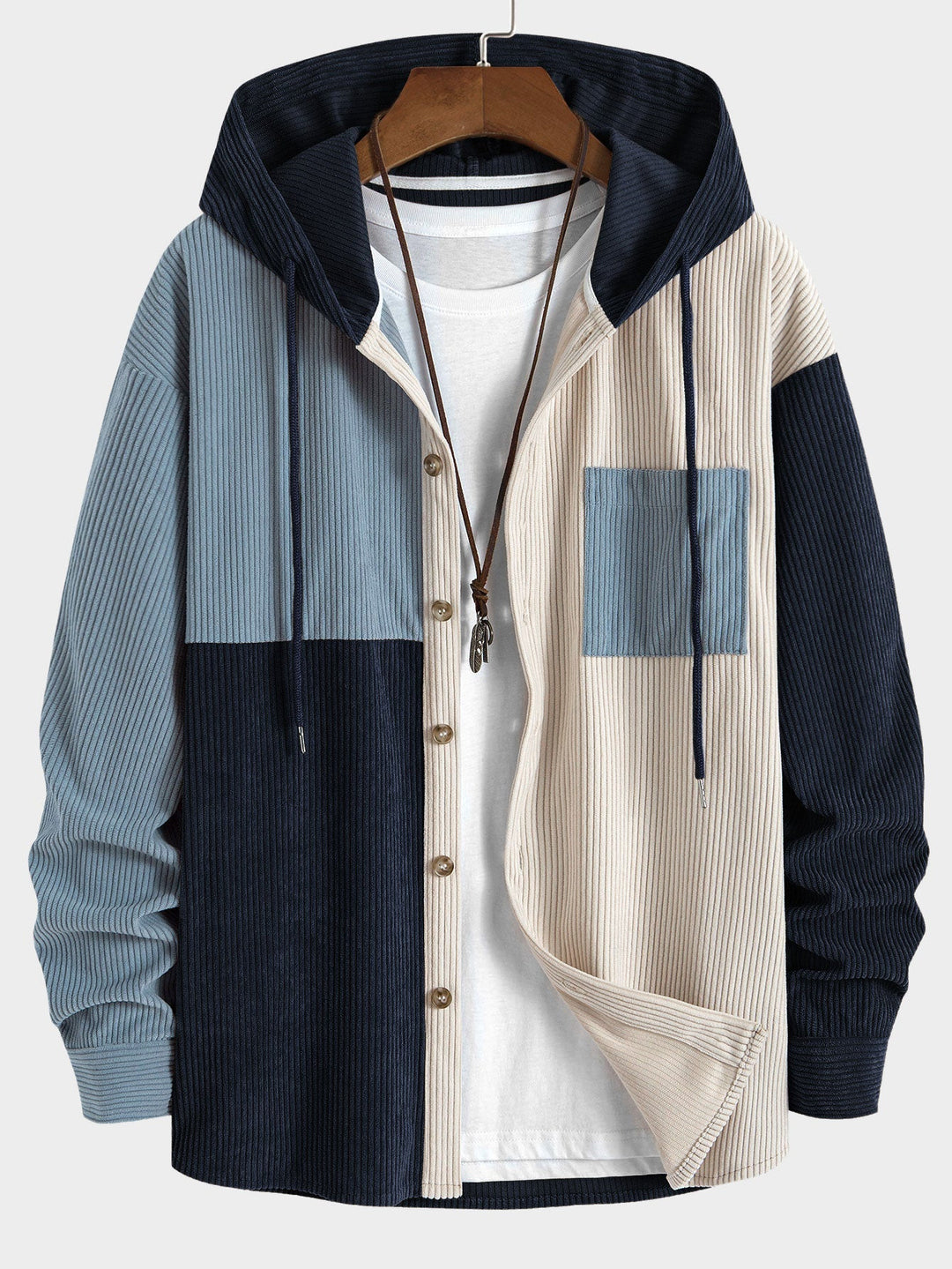 Elonzo - Camisa Con Capucha De Pana Con Bloques De Color