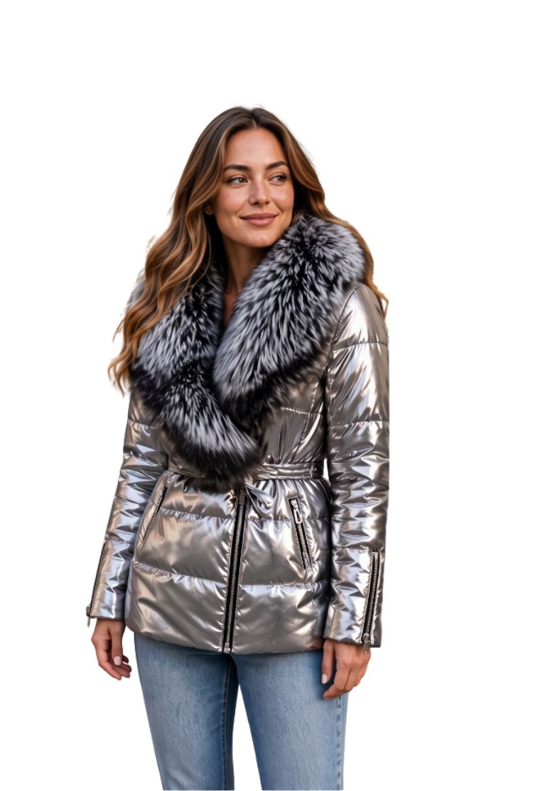 Perihan - Chaqueta Acolchada Con Cuello de Piel Sintética