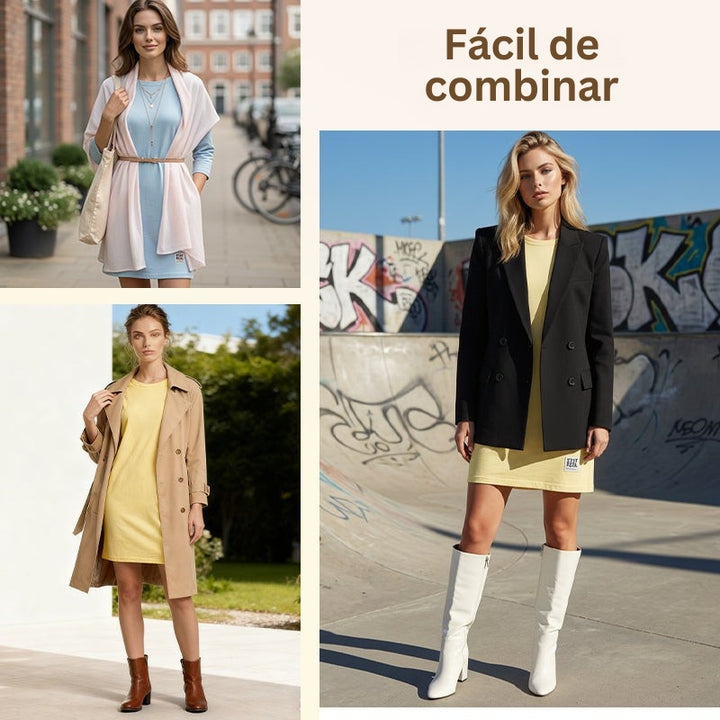 Sidsel - Elegante Vestido Camiseta Con Cuello Redondo