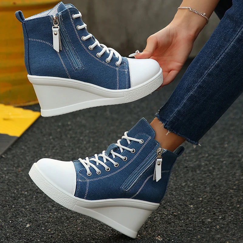 Josiane - Cómodas Zapatillas Con Cuña y Cremallera Lateral