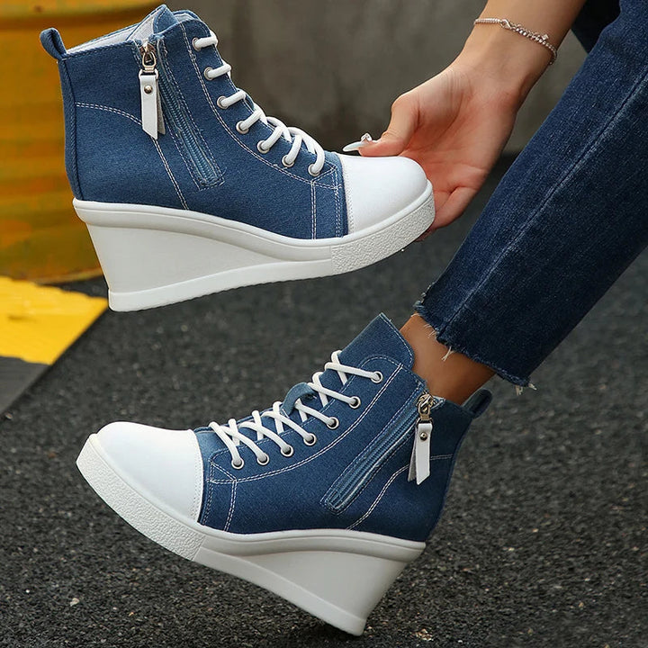 Josiane - Cómodas Zapatillas Con Cuña y Cremallera Lateral