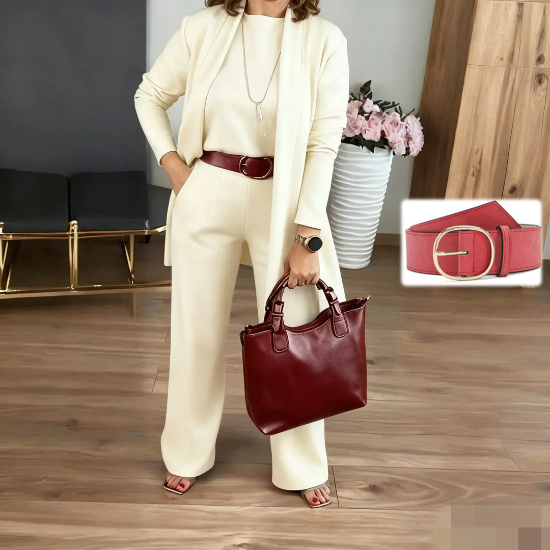 Dorren - Elegante Conjunto de Tres Piezas Con Cárdigan Largo, Top y Pantalón