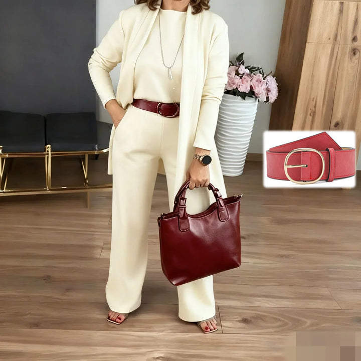 Dorren - Elegante Conjunto de Tres Piezas Con Cárdigan Largo, Top y Pantalón