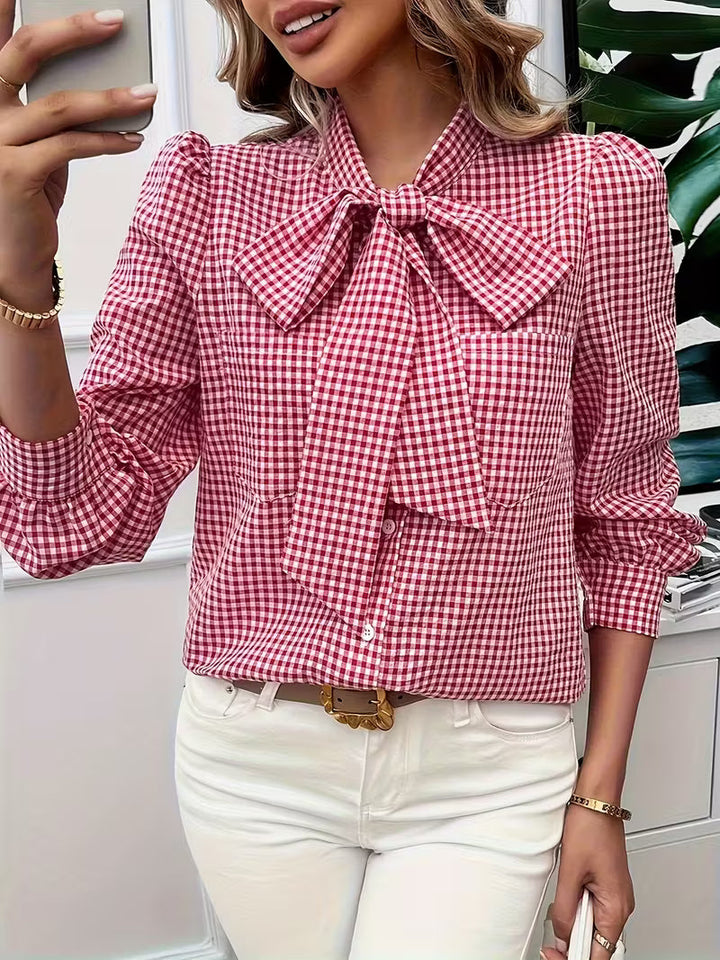 Meella - Elegante Blusa Con Pajarita a Cuadros Vichy