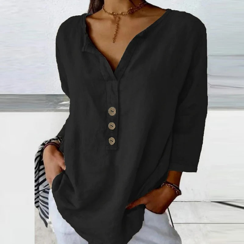 Mykaela - Blusa Informal De Algodón Y Lino