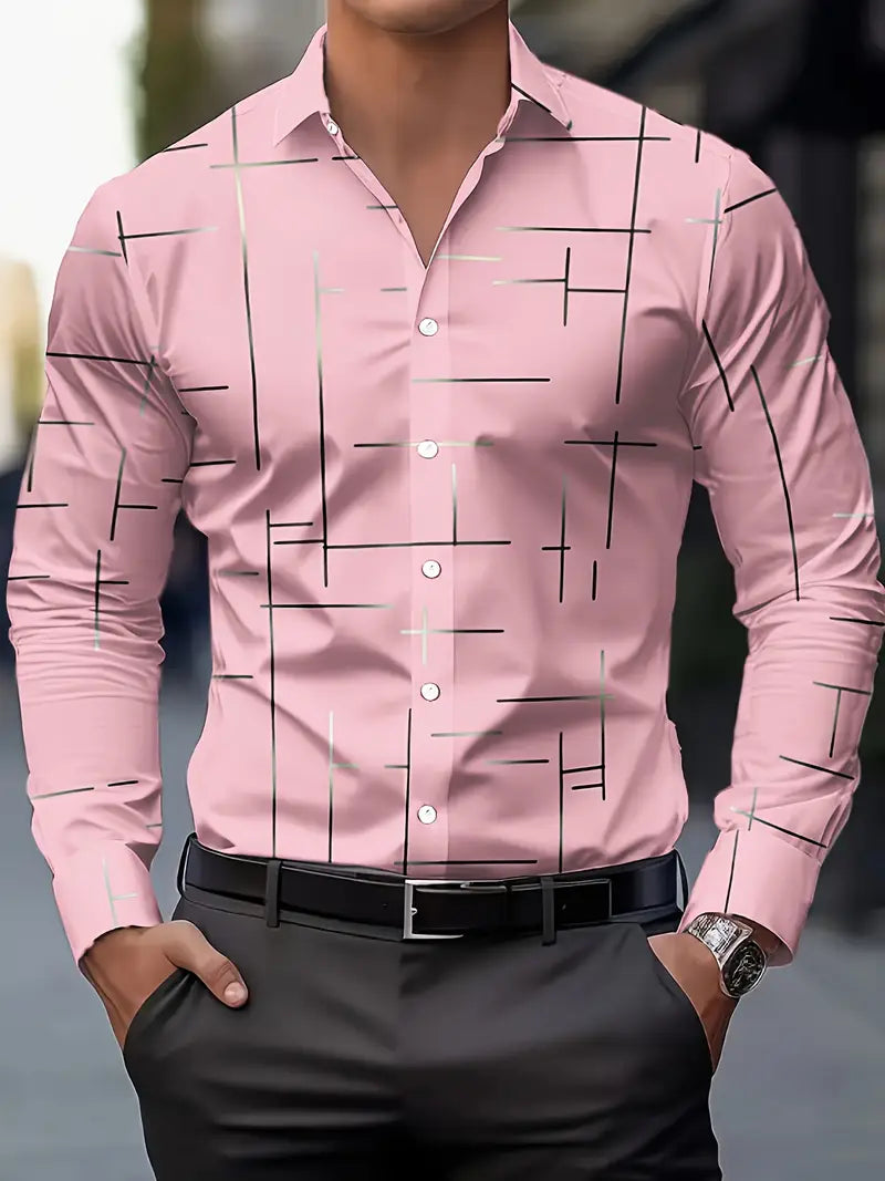 Nerio - Camisa De Manga Larga Con Estampado Geométrico