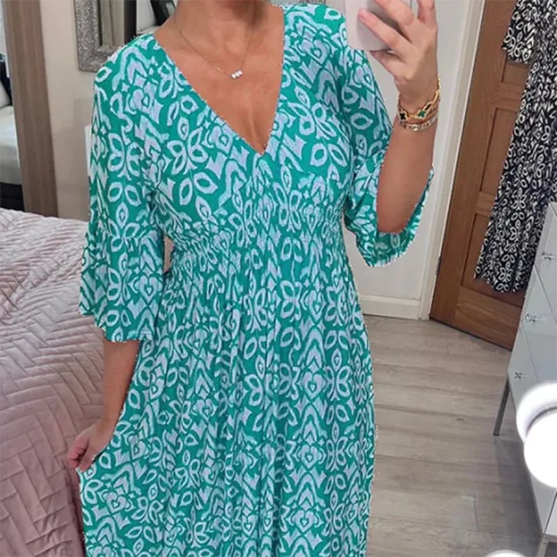 Yiska - Vestido Florales con Cuello en Pico
