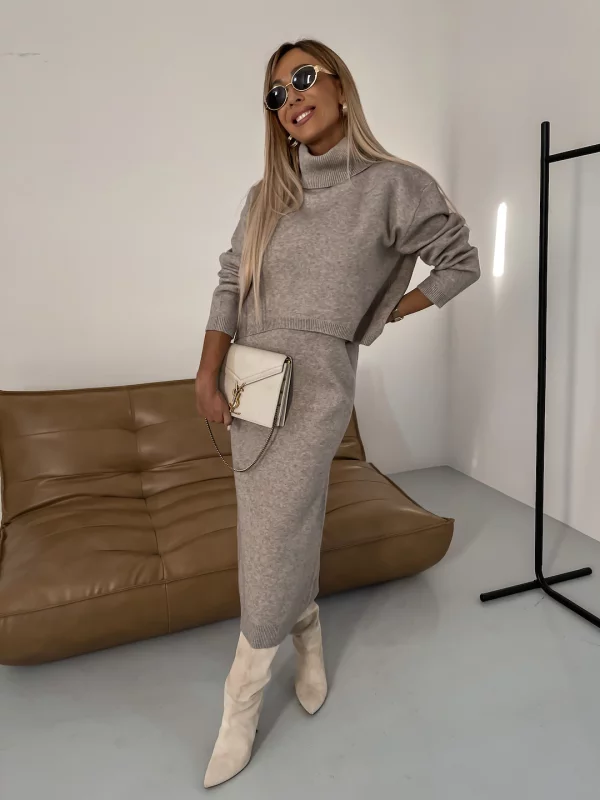 Kathleen - Conjunto De Dos Piezas De Punto De Cuello Alto Para Invierno