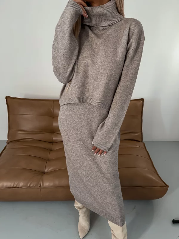 Kathleen - Conjunto De Dos Piezas De Punto De Cuello Alto Para Invierno