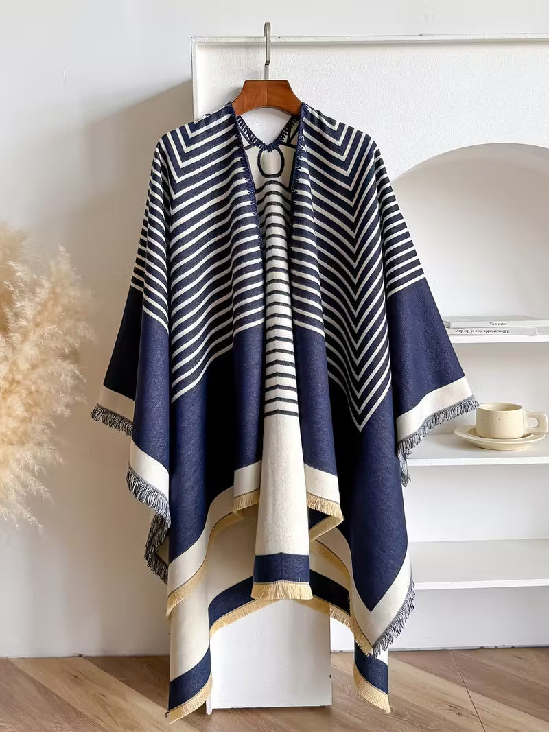 Taisija - Chal Reversible De Jacquard a Rayas En Imitación Cachemira