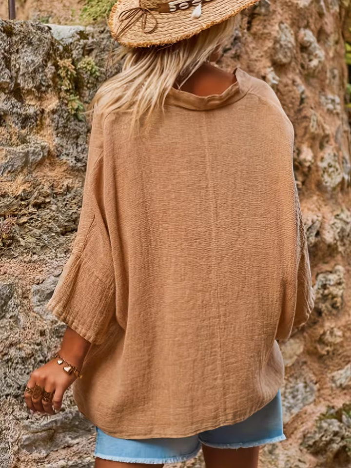 Lelina - Top Con Cuello en V Y Mangas De Murciélago