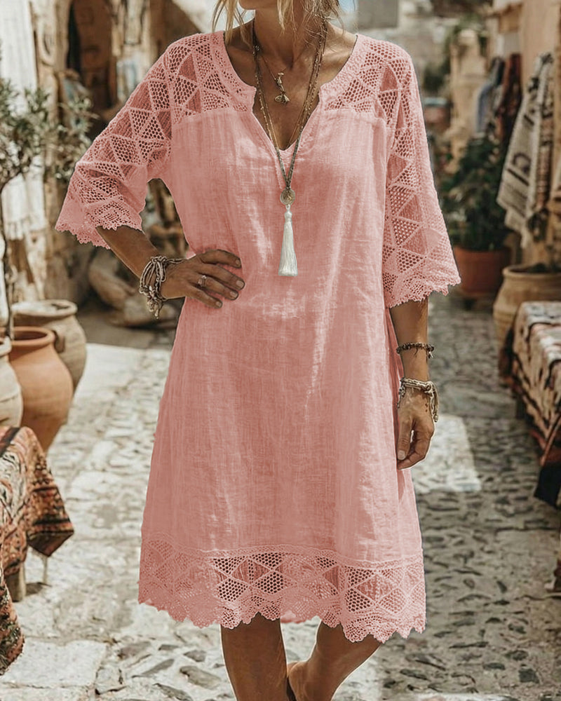 Kilina - Vestido De Encaje Con Cuello En V y Diseño De Retazos