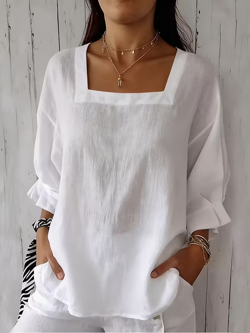 Alvessa - Blusa De Manga Larga y Cuello Cuadrado