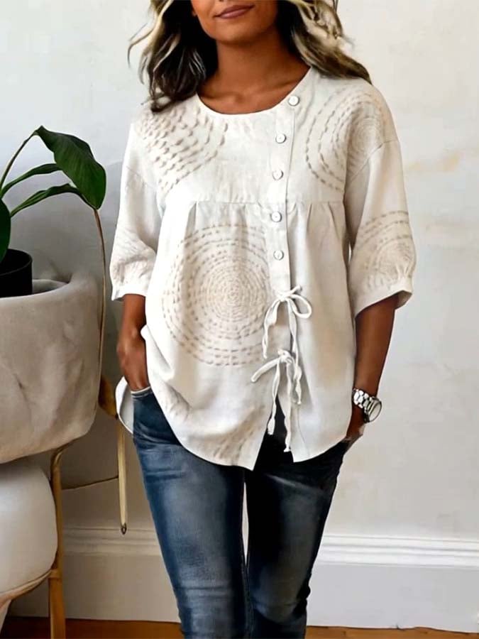 Hydda - Blusa Bordada Con Botones En La Parte Delantera