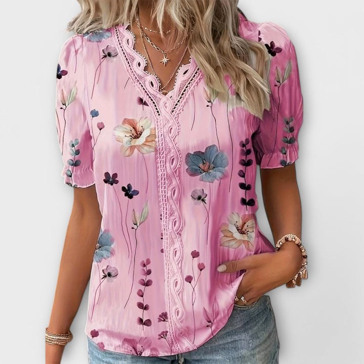 Bruni - Elegante Blusa Estampada De Manga Corta
