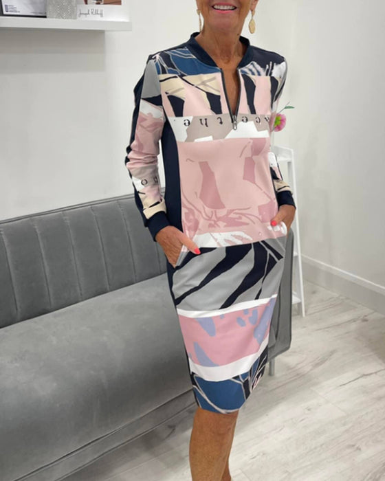 Lexiana - Vestido Midi Con Estampado Abstracto y Cremallera