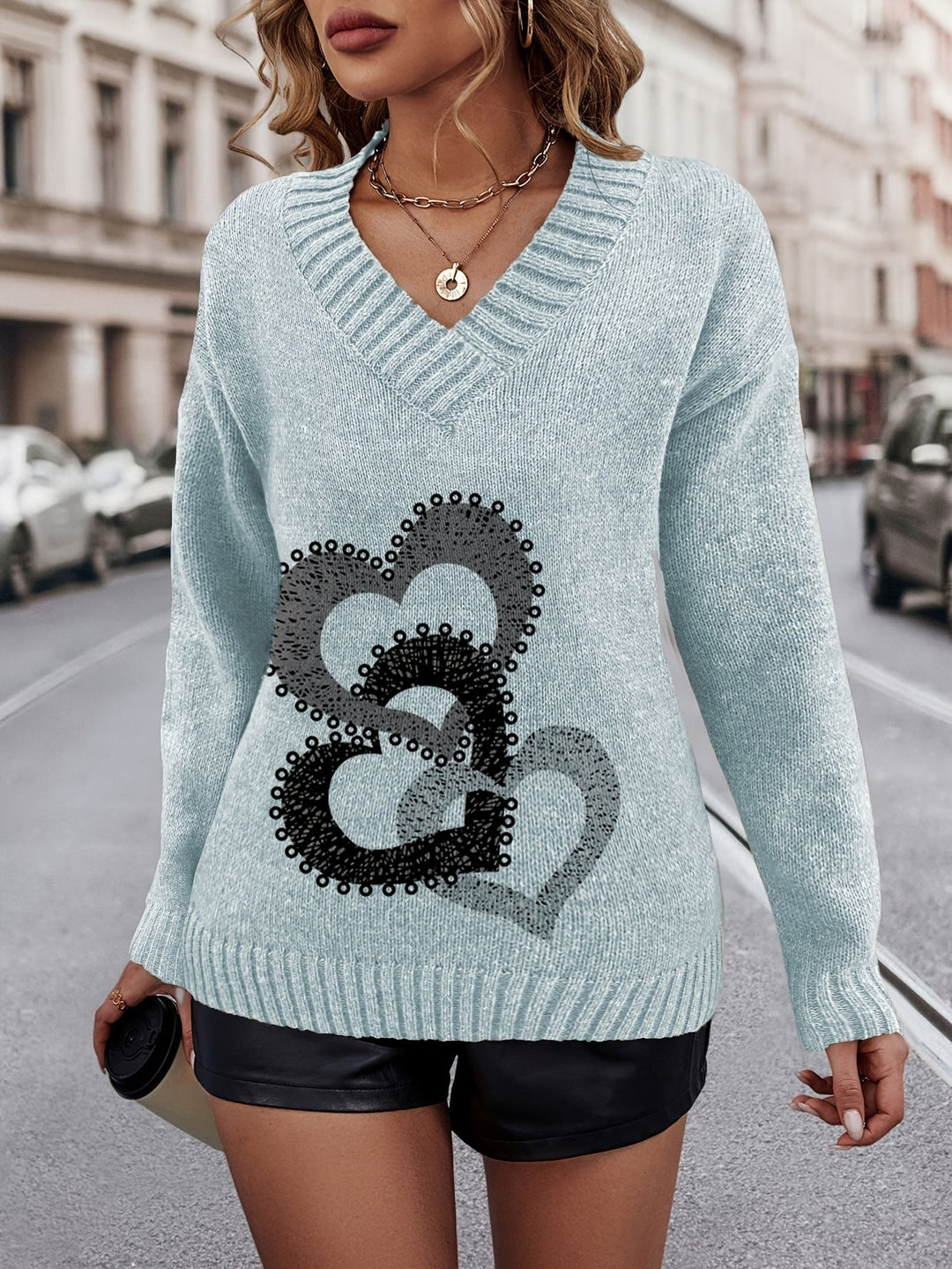 Chrystel - Jersey Con Motivo De Corazón y Cuello En V