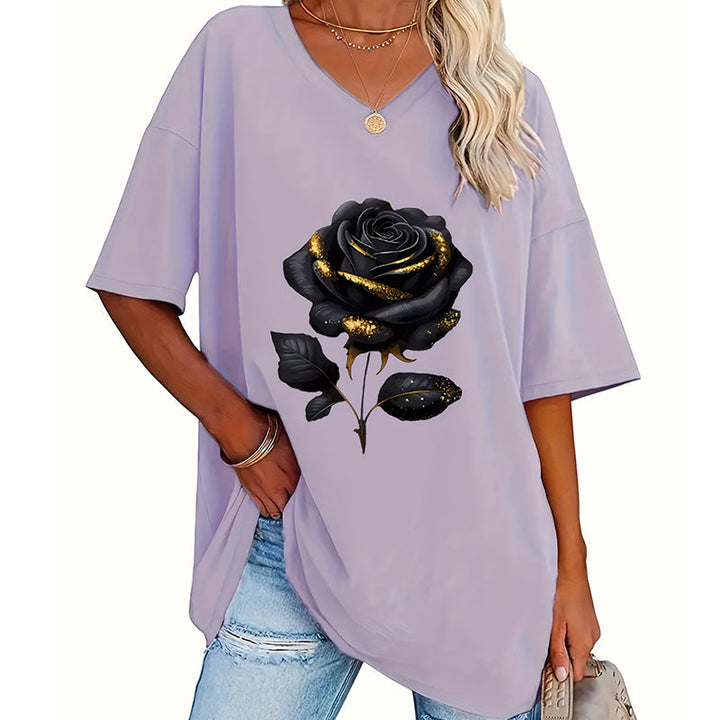 Aijia - Camiseta Con Cuello en V Y Estampado De Rosas